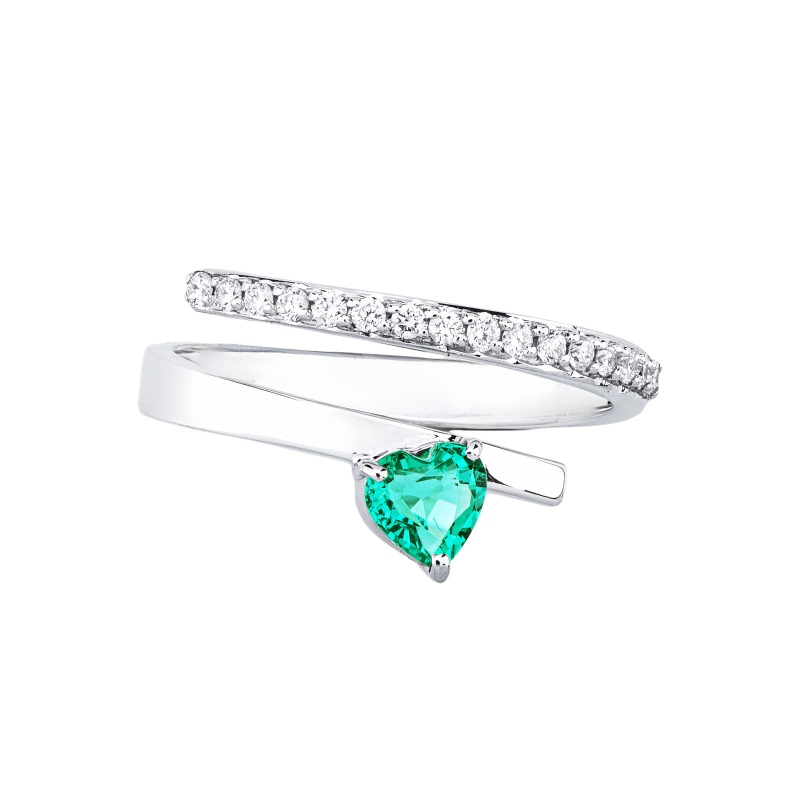 ANELLO CONTRARIER CON BRILLANTI E SMERALDO CUORE MM5X5