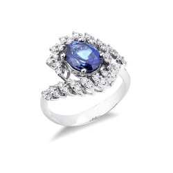 ANELLO CON FINTE NAVETTE IN BRILLANTI E ZAFFIRO OVALE MM9X7