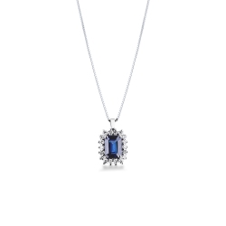 Collana contorno oro bianco 18k con zaffiro blu e diamanti