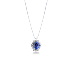 Collana Lady D con zaffiro blu e diamanti in oro bianco 18k