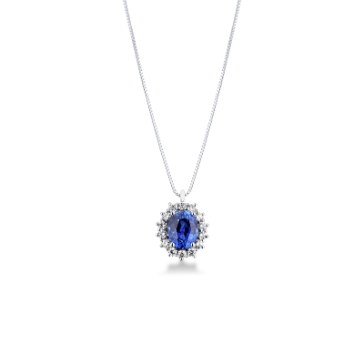 Collana Lady D con zaffiro blu e diamanti in oro bianco 18k