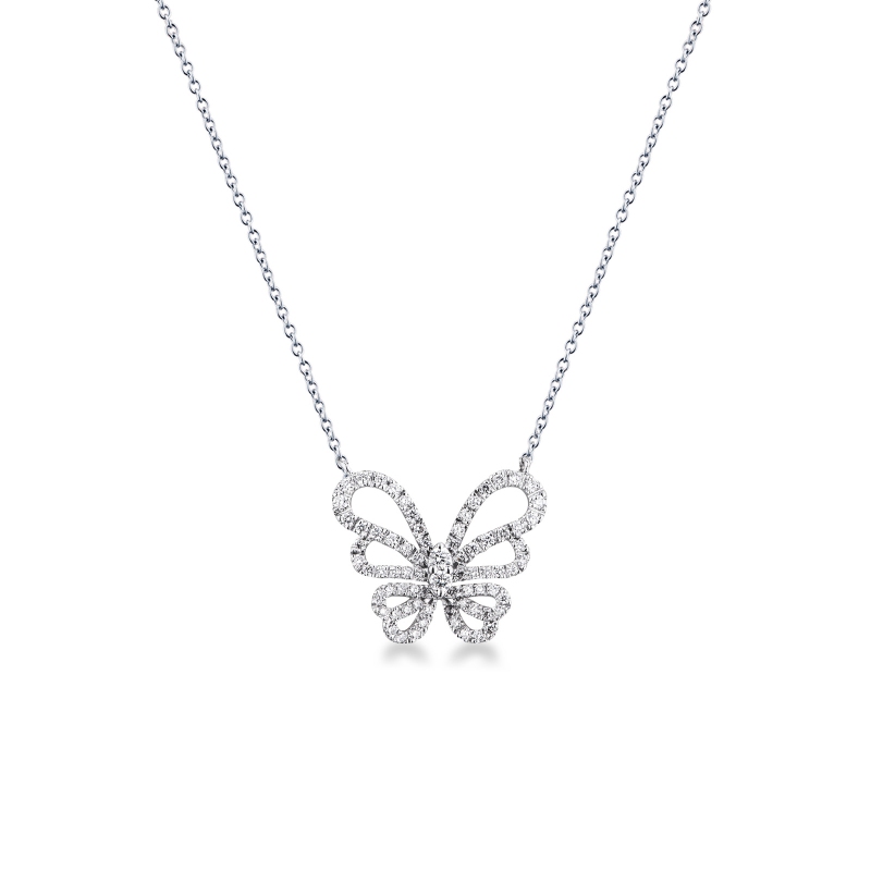 Collana oro bianco 18k con farfalla in diamanti