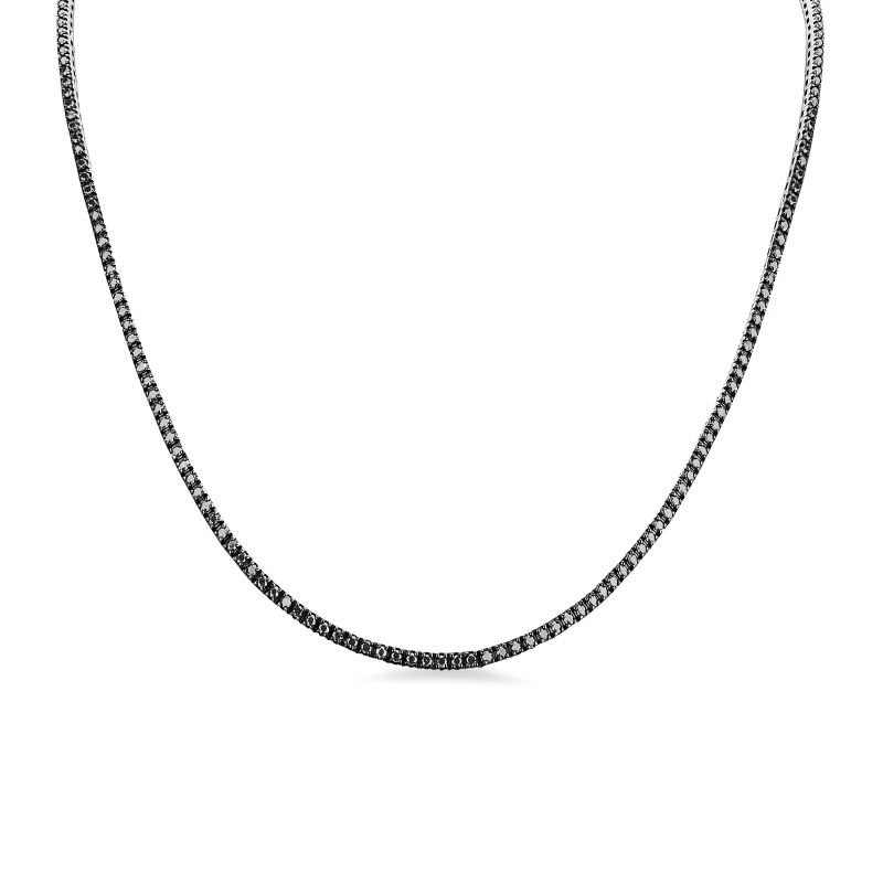 Collana tennis con diamanti neri in oro bianco 18k