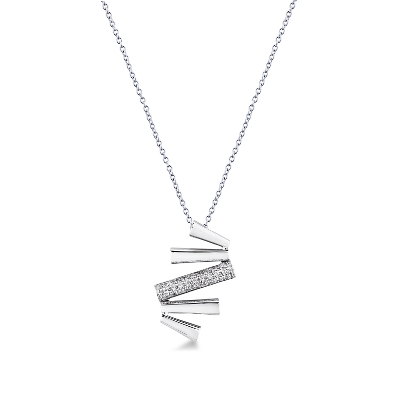 Collana oro bianco 18k con barrette oblique in diamanti