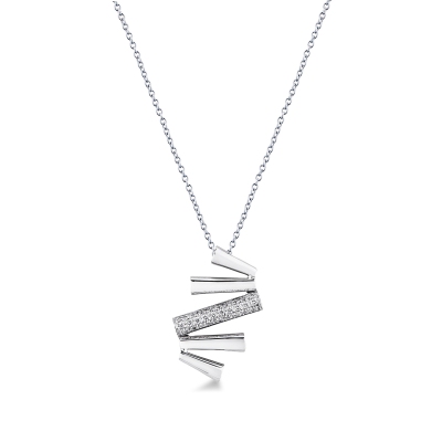 Collana oro bianco 18k con barrette oblique in diamanti