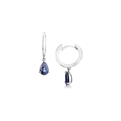 Orecchini cerchio oro bianco 18k con zaffiri blu pendenti a goccia 