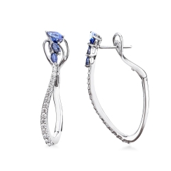 Orecchini ovali design con diamanti e zaffiri blu
