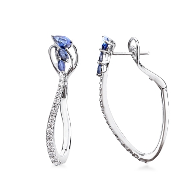 Orecchini ovali design con diamanti e zaffiri blu