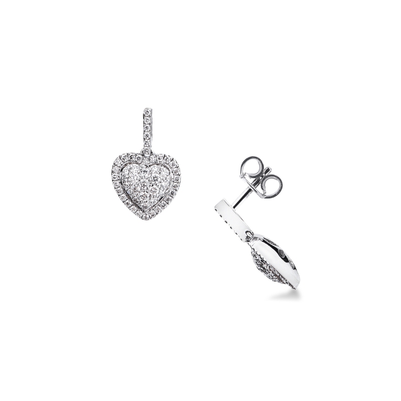 Orecchini in oro bianco 18k con cuori in diamanti