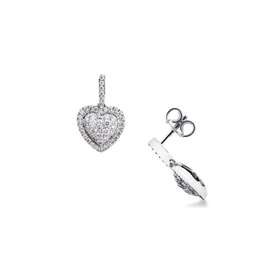 Orecchini in oro bianco 18k con cuori in diamanti