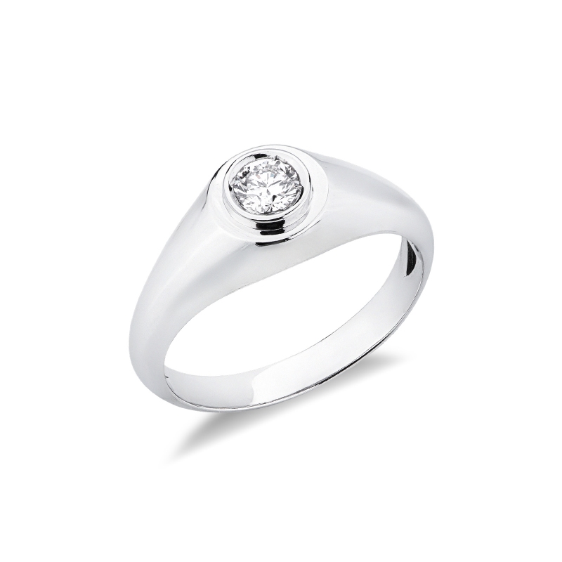 Anello solitario uomo con diamante 0.30 ct oro bianco 18k