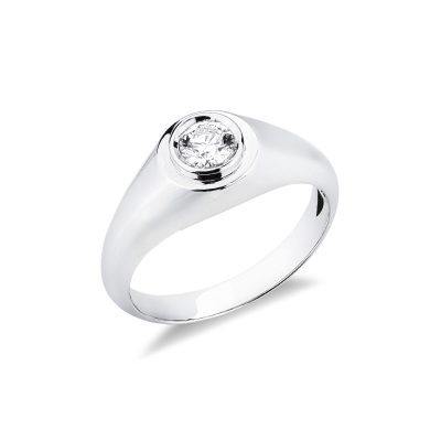 Anello solitario uomo in oro bianco 18k con diamante 0.40 ct