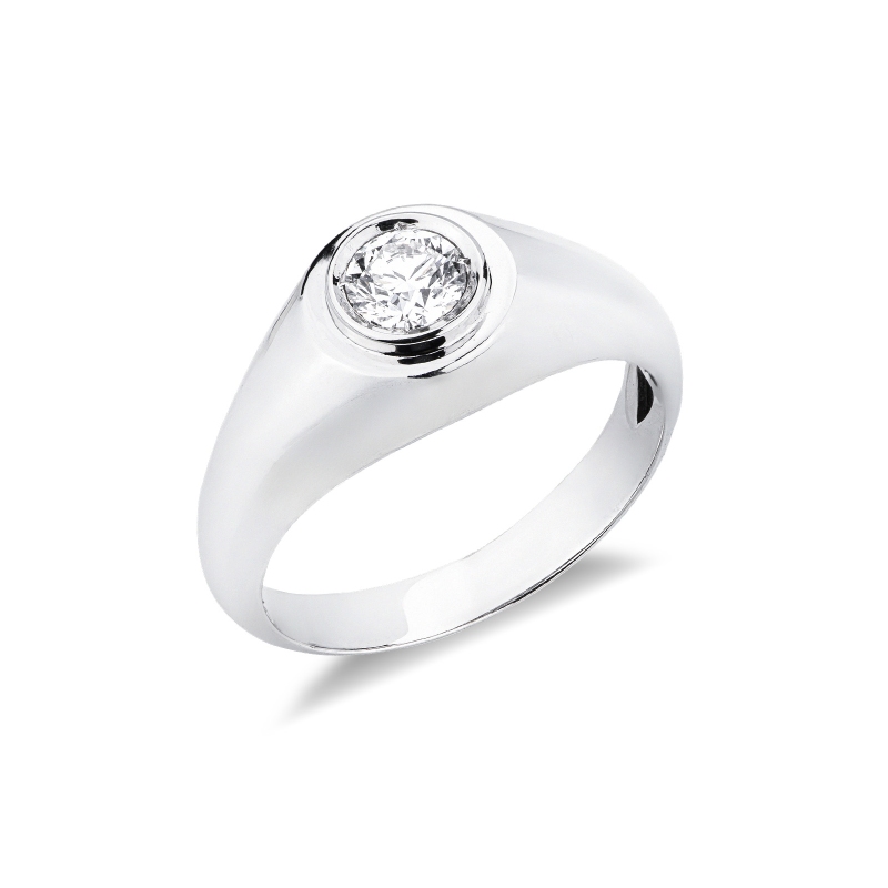 Anello solitario uomo con diamante 0.50 ct in oro bianco 18k 