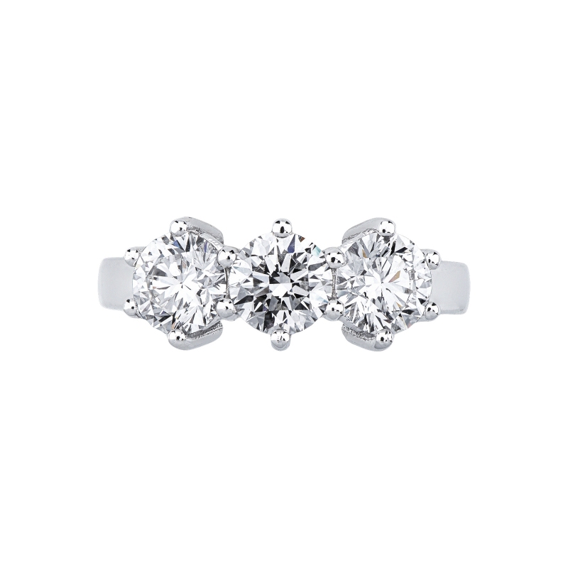Anello trilogy con tre diamanti in oro bianco 18k