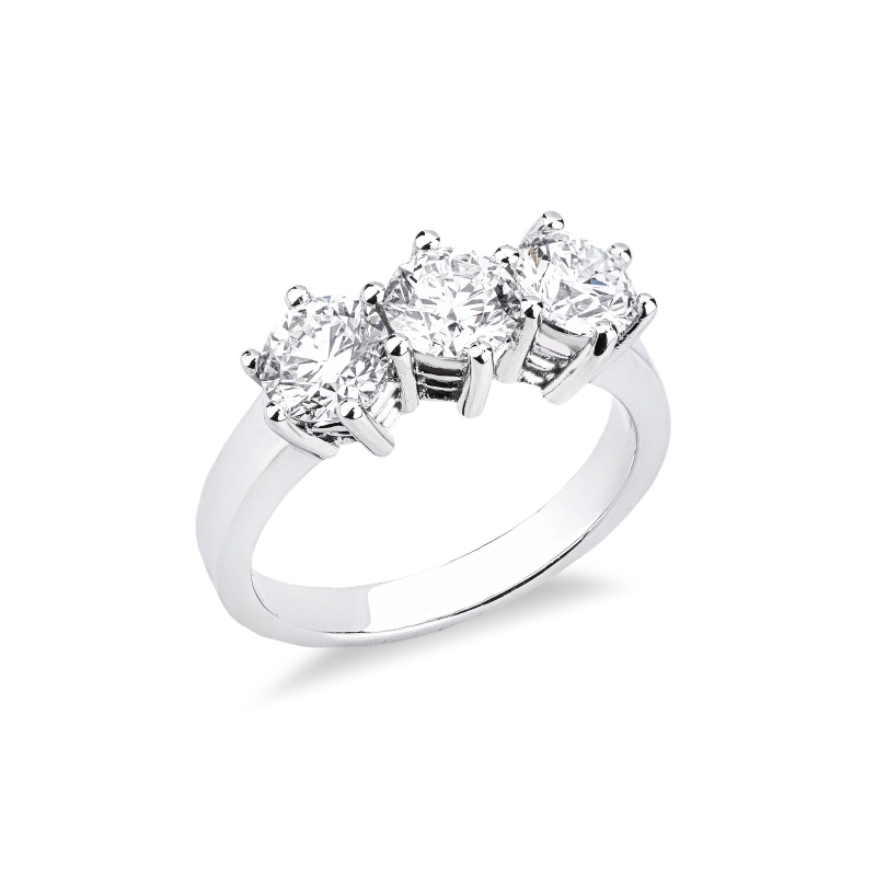 Anello trilogy con tre diamanti in oro bianco 18k