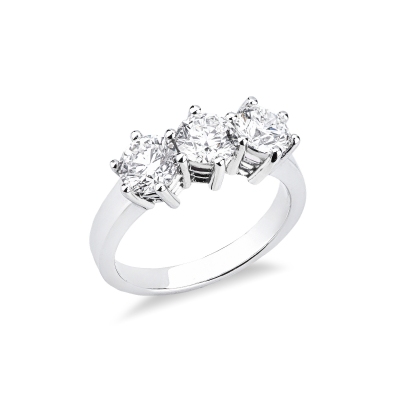 Anello trilogy con tre diamanti in oro bianco 18k