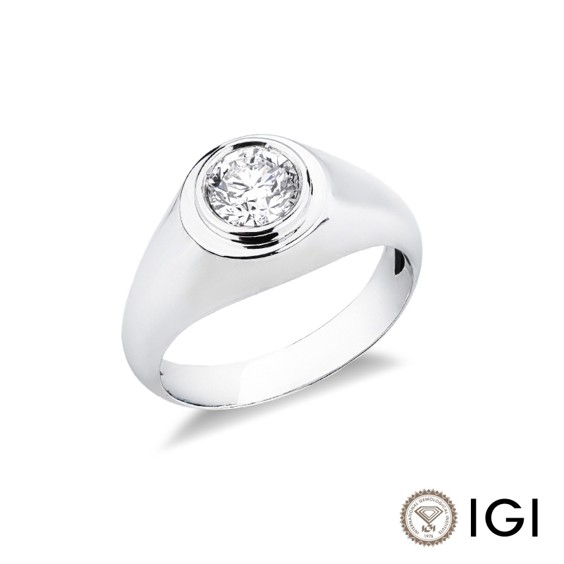 Anello solitario uomo diamante 1 ct in oro bianco 18k