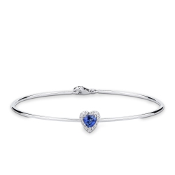 Bracciale rigido in oro 18k con zaffiro blu cuore e diamanti