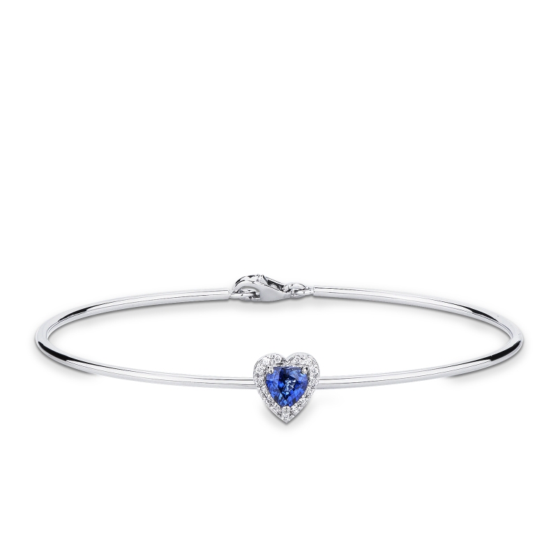 Bracciale rigido in oro 18k con zaffiro blu cuore e diamanti