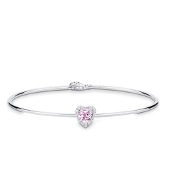 Bracciale rigido con zaffiro rosa a cuore e diamanti in oro bianco 750