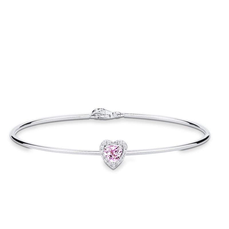 Bracciale rigido con zaffiro rosa a cuore e diamanti in oro bianco 750