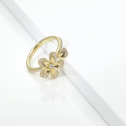 Anello con fiore in diamanti oro giallo 18k