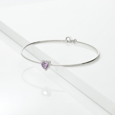 Bracciale rigido in oro bianco 750 con ametista a cuore e diamanti