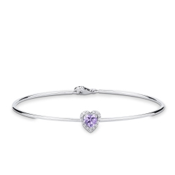 Bracciale rigido in oro bianco 750 con ametista a cuore e diamanti
