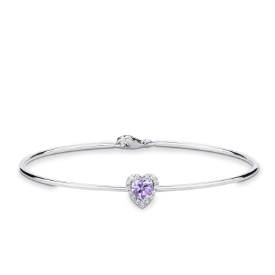 Bracciale rigido in oro bianco 750 con ametista a cuore e diamanti