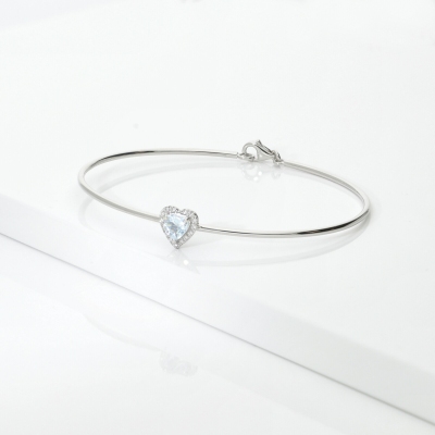 Bracciale rigido con acquamarina a cuore e diamanti in oro 18k 