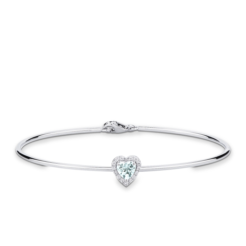 Bracciale rigido con acquamarina a cuore e diamanti in oro 18k 