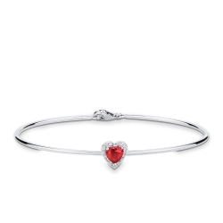 Bracciale in oro bianco 18k con rubino taglio cuore e diamanti