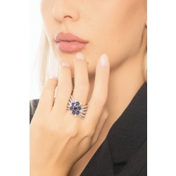 Band ring with diamonds and blue sapphires in white gold 18k 2