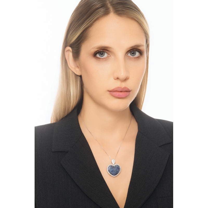 Heart pendant with blue sapphires and diamonds