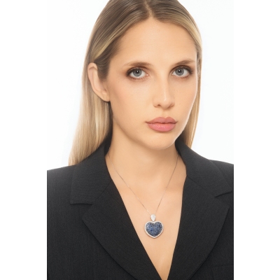 Heart pendant with blue sapphires and diamonds