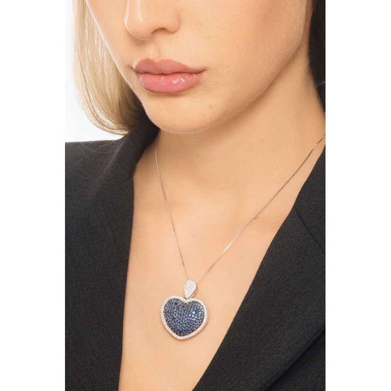 Heart pendant with blue sapphires and diamonds