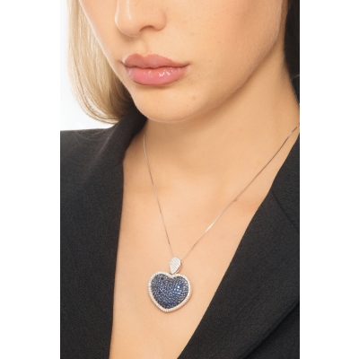 Heart pendant with blue sapphires and diamonds