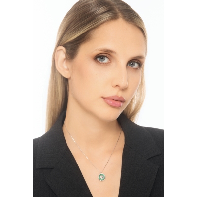 18k white gold necklace with pendant in emeralds and diamonds 