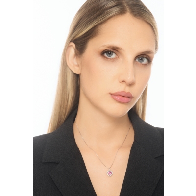 Collana in oro bianco 750 con ciondolo cuore zaffiro rosa e diamanti