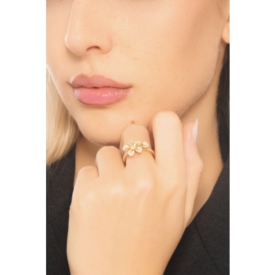 Anello con fiore in diamanti oro giallo 18k