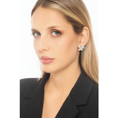 Orecchini fiore oro bianco 18k con diamanti 