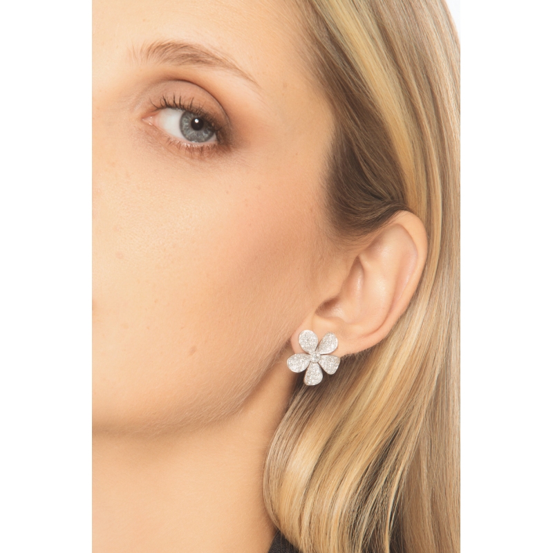 Orecchini fiore oro bianco 18k con diamanti 