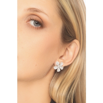 Orecchini fiore oro bianco 18k con diamanti 