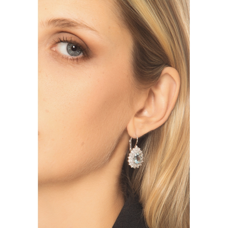 ORECCHINI CONTORNO A GOCCIA BRILL E ACQUAMARINA 9X7MM