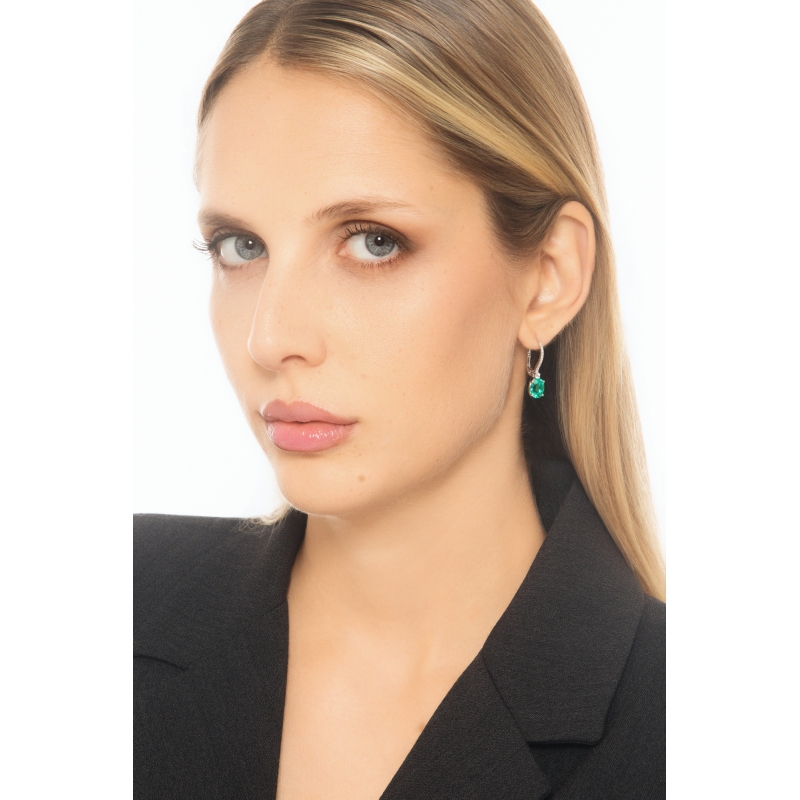ORECCHINI MONACHELLA CON BRILLANTI E SMERALDI OVALI MM8X6, SIMILI A WORE7271