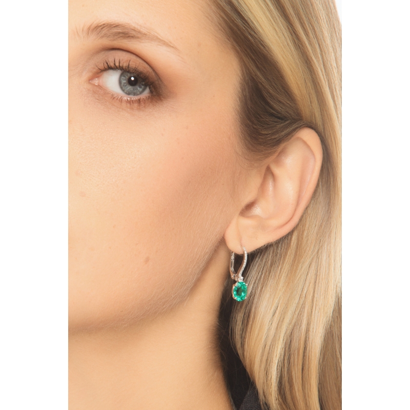 ORECCHINI MONACHELLA CON BRILLANTI E SMERALDI OVALI MM8X6, SIMILI A WORE7271