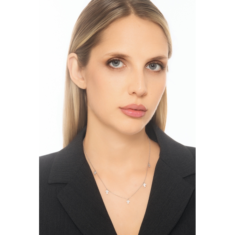 18k white gold necklace with 5 diamond crosses