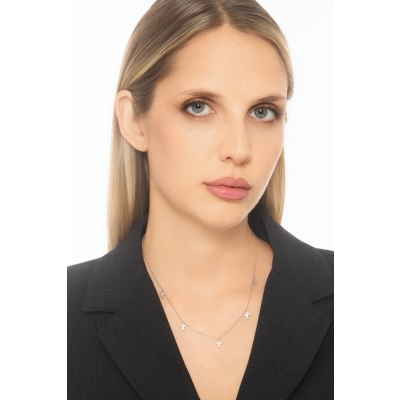 18k white gold necklace with 5 diamond crosses