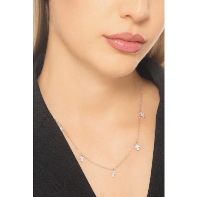 18k white gold necklace with 5 diamond crosses