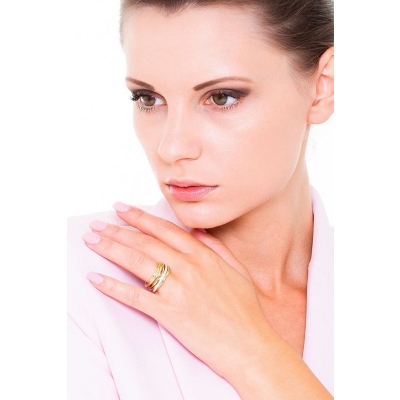 Yellow and white gold 18k crossover ring with diamonds 